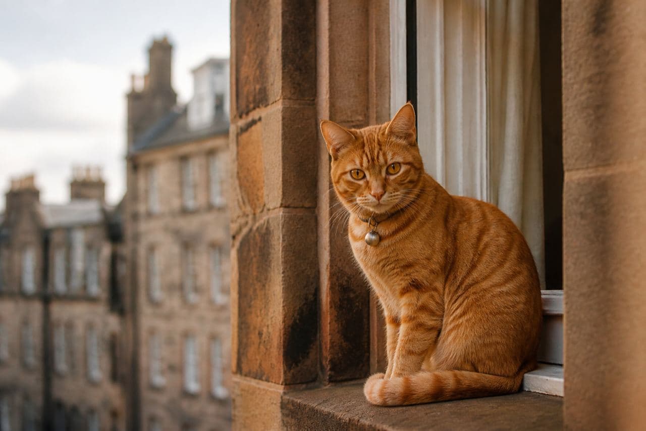 Ginger cat looking toward the camera